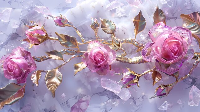 Pink and Gold Crystal Rose Poster Background