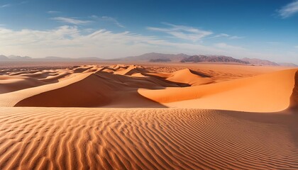 Vast desert landscape with arid sand dunes stretching under a clear sky