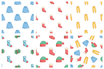 winter cloth seamless pattern. cute doodle christmas clothes illustration