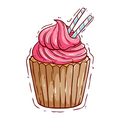 hand draw delicious cupcake illustration on white background