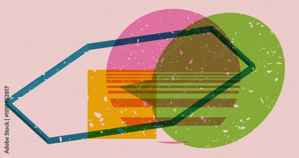 Poster risograph speech bubble with geometric shapes animation. moving object in trendy riso graph design v