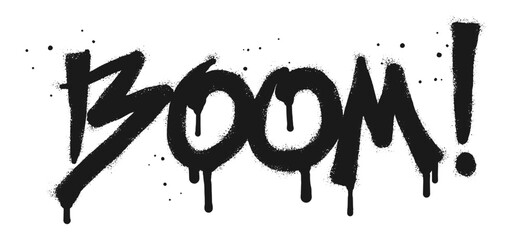 Spray painted graffiti Boom word in black over white. Boom drip symbol.  isolated on white background. vector illustration