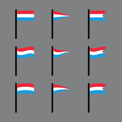 Luxemburg flag flat wave icons set