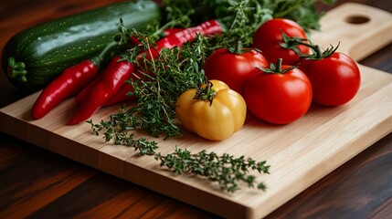 Fresh vegetables on a wooden cutting board