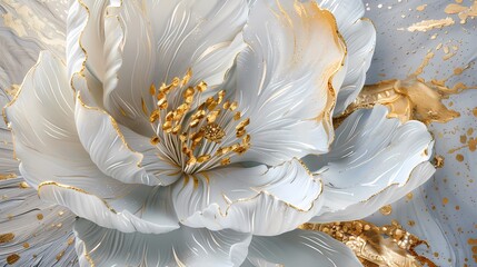 gold and white abstract flower painting poster background