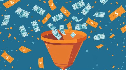 Abstract depiction of a passive income funnel with money flowing in from various sources