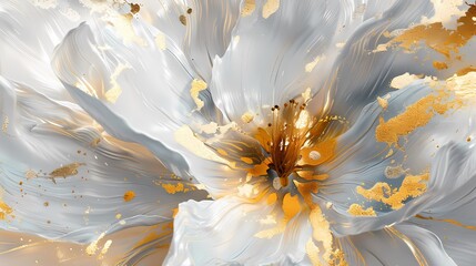 gold and white abstract flower painting poster background