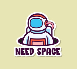 Need Space Astronaut Sticker Design Featuring a Cute Cartoon Space Explorer in a Playful Style Perfect for Outer Space Lovers and Science Fiction Enthusiasts