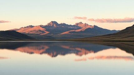 Obraz premium Mountain Range Reflection in Calm Lake at Sunset