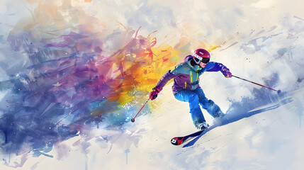 Skiing Watercolor