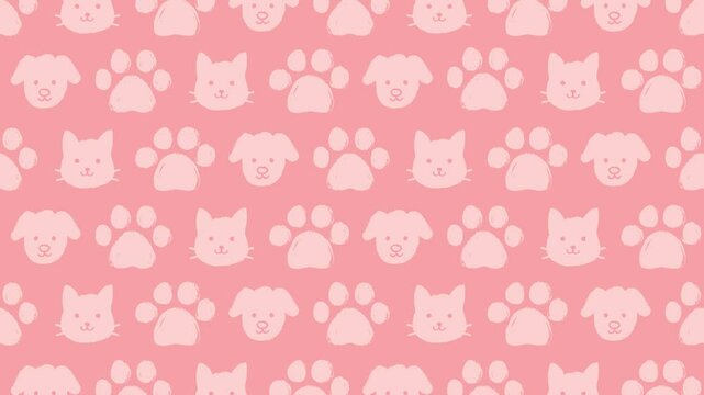 Hand drawn dogs and cats pattern background (8 seconds loop) pink