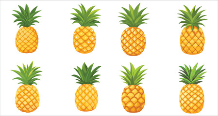 Set of fresh pineapple fruit icons, Set of fresh pineapple summer fruits