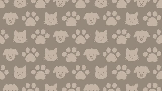 Hand drawn dogs and cats pattern background (8 seconds loop) brown