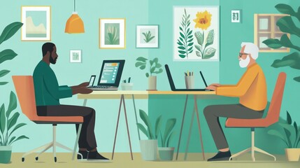 Sub-Saharan African and Asian retirees working part-time remotely, balancing work and retirement with flexibility