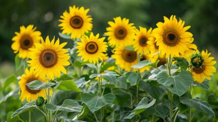 Obraz premium Sunflowers garden, have abundant health benefits. Sunflower oil improves skin health and promote cell regeneration.