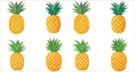 Set of fresh pineapple fruit icons, Set of fresh pineapple summer fruits, Ripe pineapple, Realistic pineapple vector illustration