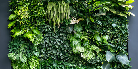 Urban Jungle: Lush Green Living Wall of Varied Plants