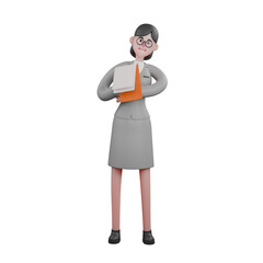 Male News Professional in 3D. A female journalist is carrying a clipboard while the other hand is wrapped around her stomach. Journalist Cartoon