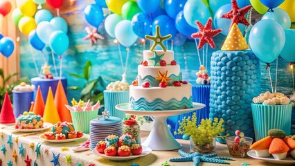 Vibrant and Joyful Marine-Themed Birthday Celebrations with Colorful Decorations and Accessories