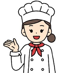 案内をするパティシエの女性