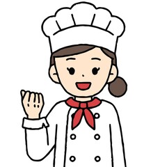 ガッツポーズをするパティシエの女性