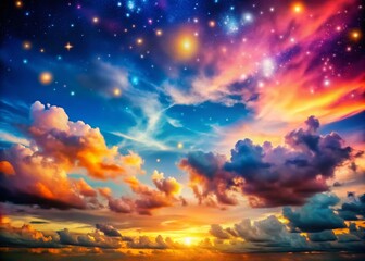 Naklejka premium Vibrant Animated Sky with Colorful Clouds and a Gradual Transition from Day to Night