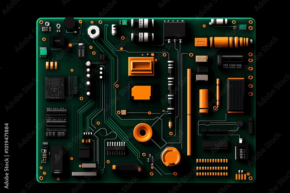 Poster Minimalist design of a disassembled circuit board, with simple lines representing the components laid out for reverse engineering