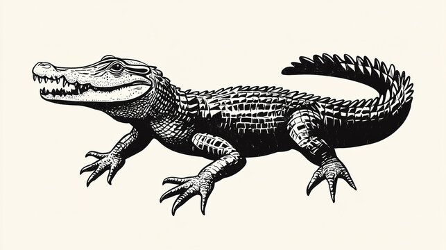 black and white alligator walking clip art preview