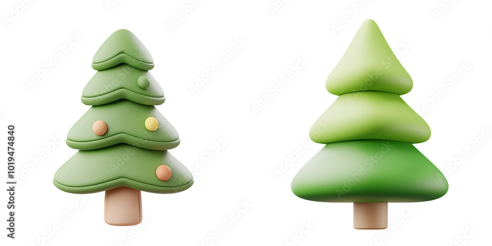 Poster png 3d icons and objects collection stylized green trees with playful decorations and smooth shapes,