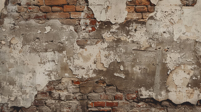 Rustic old brick wall with cracked, weathered and peeling textures - Powered by Adobe