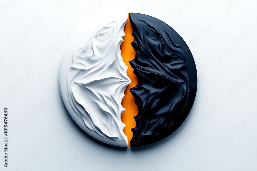 Aufkleber minimalist icon of a split circle, half light and half dark, representing the concept of dualism in 
