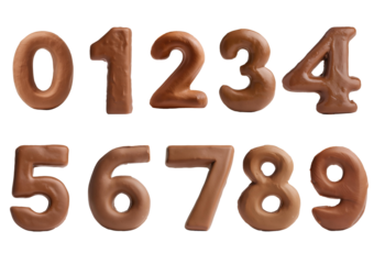 3D clay alphabet 0-9 isolated on transparent or white background