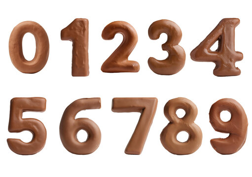 3D clay alphabet 0-9 isolated on transparent or white background