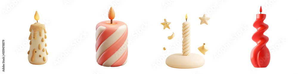 Aufkleber png 3d icons and objects collection candle designs in various shapes and colors create festive atmos