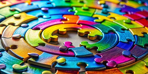 Fototapeta premium Vibrant Circular Puzzle Pieces Interlocking in a Colorful and Engaging Abstract Design Background