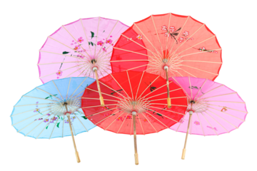 PNG, Colored Japanese umbrellas, isolated on white background