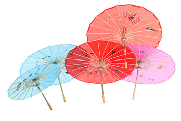 PNG, Colored Japanese umbrellas, isolated on white background