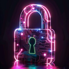 Cyber security concept with padlock on circuit board 3D rendering