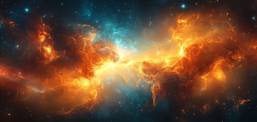 Colorful nebula in deep space, vibrant cosmic clouds and stars.