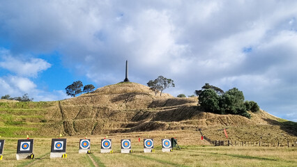 Archery range with targets on a sunny day in Auckland, New Zealand