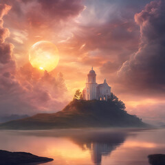 Jesus cross at sunset, beautiful landscape, sunrise, clouds, wood, landscape, symbol, catholic, church, sky, religion, god, Christ, cross, religious, crucifix, sun, crucifixion.