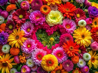 Vibrant Flowers and Heart Shapes: A Celebration of Love, Nature, and Beauty in Colorful Imagery