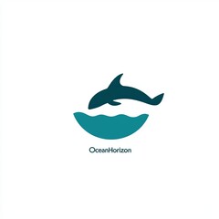 Minimalist logo design featuring a dolphin and ocean waves