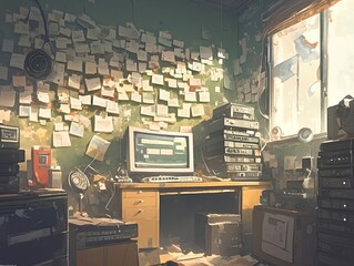 A dusty office that vividly illustrates the company's closure, weaving a visual narrative of finality and the relentless passage of time