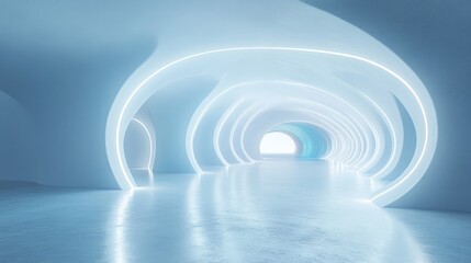 Obraz premium Futuristic Tunnel with White Arched Walls and Glowing Lights