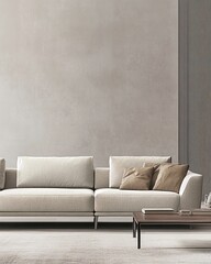 Modern sectional sofa with throw pillows in a minimalist living room.