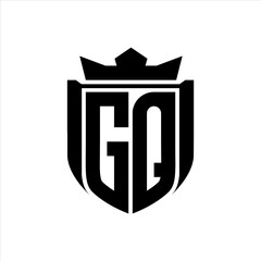 GQ Logo with shield shape inside shield badge crown on white background template design