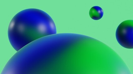 Abstract illustration with gradient colored ball objects, modern wallpaper with green and blue colors, 3d rendering, wallpaper for presentation, background for modern ui design