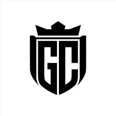 GC Logo with shield shape inside shield badge crown on white background template design