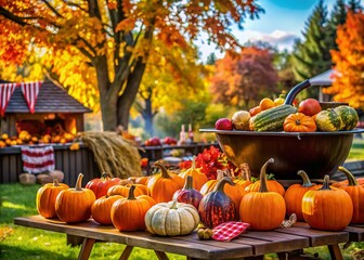 Vibrant Labor Day Celebrations with Festive Decorations, Barbecues, and Outdoor Activities in Autumn